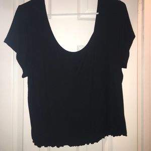 Cropped black ruffle tee